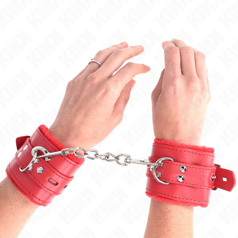 KINK - LINED WRISTBANDS WITH SQUARE HOLES, RED, AND ADJUSTABLE RED STRAP 17-29 CM X 6 CM