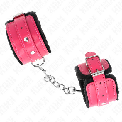 KINK - PREMIUM LINED BLACK WRISTBANDS WITH ADJUSTABLE FUCHSIA STRAP 17-29 CM X 6 CM
