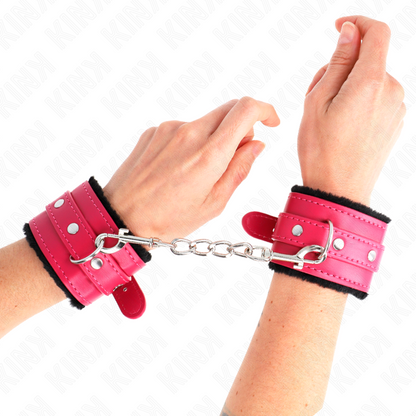 KINK - PREMIUM LINED BLACK WRISTBANDS WITH ADJUSTABLE FUCHSIA STRAP 17-29 CM X 6 CM