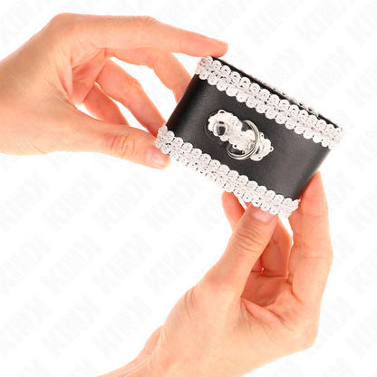 KINK - BLACK WRISTBANDS WITH WHITE DECORATIVE LACE, ADJUSTABLE 20-23 CM X 5.5 CM
