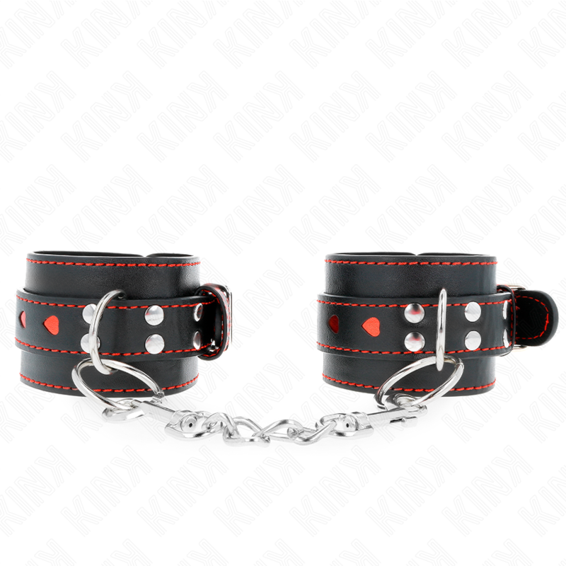 KINK - WRISTBANDS BLACK WITH RED HEART INLAY ADJUSTABLE 21-28 CM X 5.5 CM