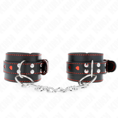 KINK - WRISTBANDS BLACK WITH RED HEART INLAY ADJUSTABLE 21-28 CM X 5.5 CM