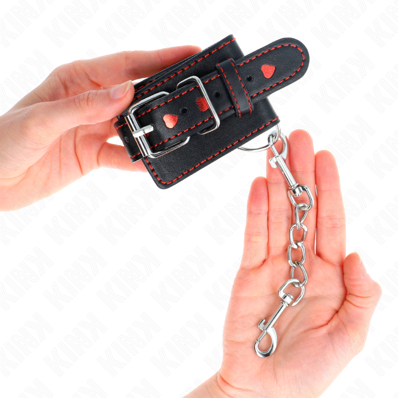 KINK - WRISTBANDS BLACK WITH RED HEART INLAY ADJUSTABLE 21-28 CM X 5.5 CM