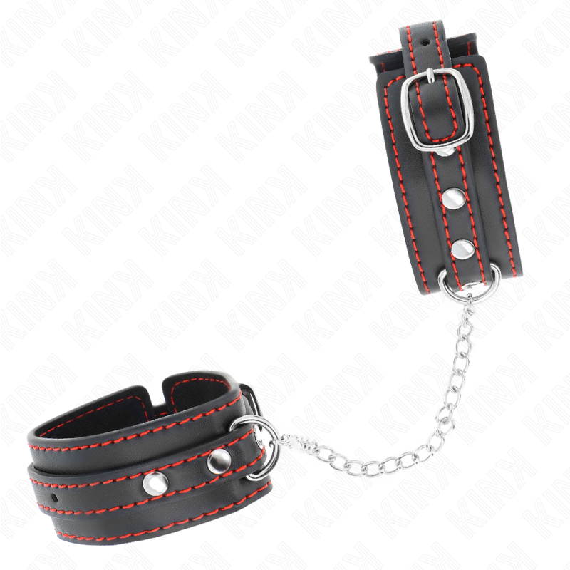KINK - SMALL BLACK WRISTBANDS WITH RED DETAILS, ADJUSTABLE 14-24 CM X 3.5 CM