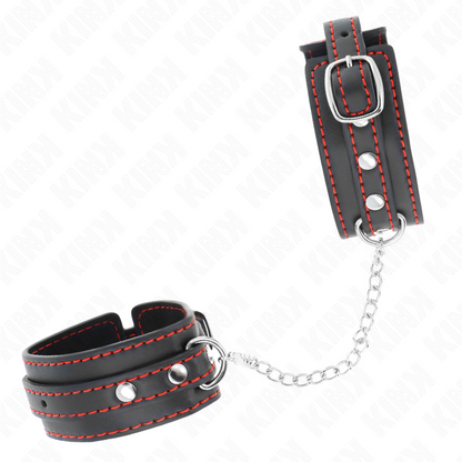 KINK - SMALL BLACK WRISTBANDS WITH RED DETAILS, ADJUSTABLE 14-24 CM X 3.5 CM