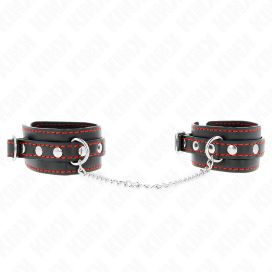 KINK - SMALL BLACK WRISTBANDS WITH RED DETAILS, ADJUSTABLE 14-24 CM X 3.5 CM