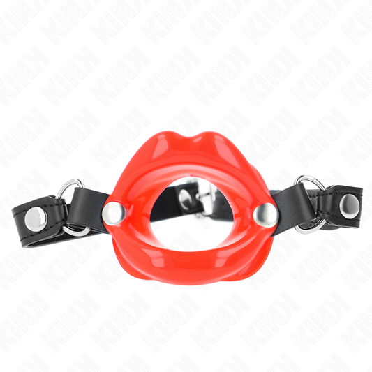 KINK - 8 CM LIP GAG WITH RED FAUX LEATHER STRAP 63 x 2 CM ADJUSTABLE 39-58 CM