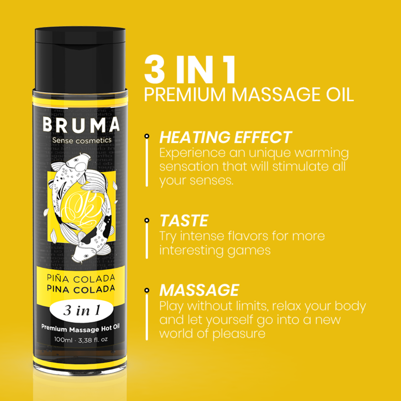 BRUMA - PREMIUM MASSAGE OIL WITH WARMING EFFECT, PINA COLADA FLAVOR, 3 IN 1 - 100 ML