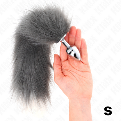 KINK - ANAL PLUG SIZE S 7 X 3 CM WITH SYNTHETIC TAIL 40 CM SILVER AND WHITE