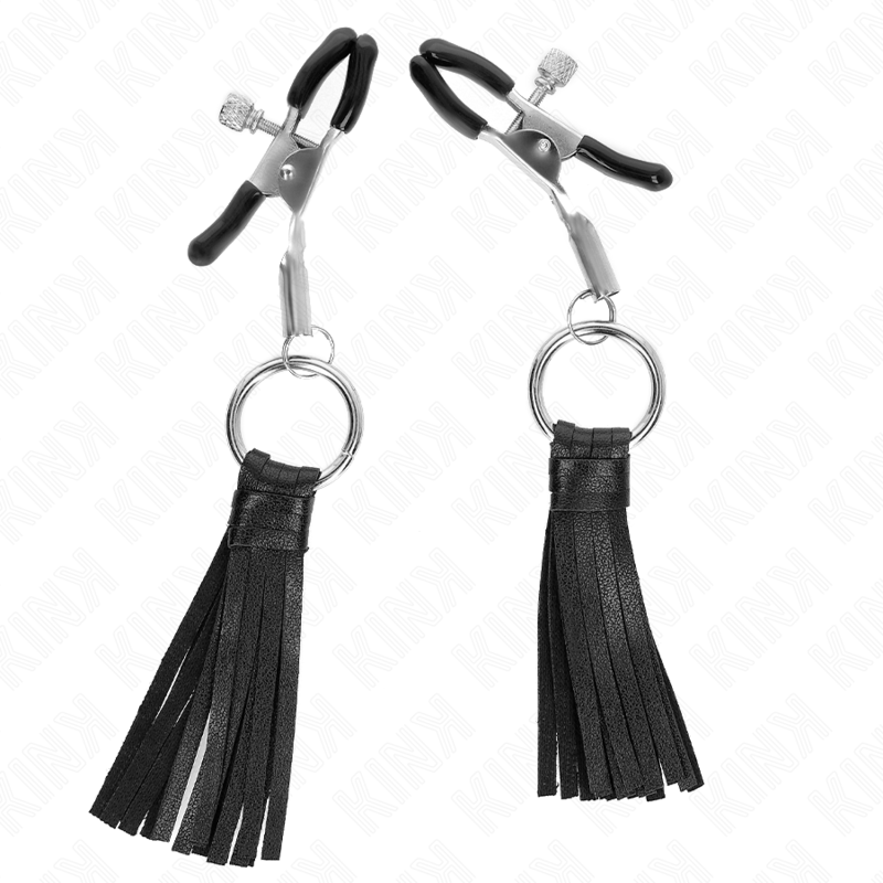 KINK - NIPPLE CLIPS WITH FAUX LEATHER TASSELS 6 CM