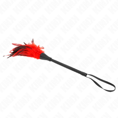 KINK - CHICKEN FEATHERS FOR TICKLING IN THE SHAPE OF A MAID'S HORN, RED, 36 CM