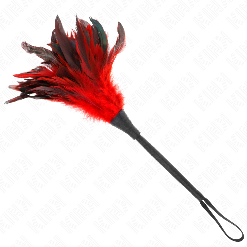 KINK - CHICKEN FEATHERS FOR TICKLING IN THE SHAPE OF A MAID'S HORN, RED, 36 CM