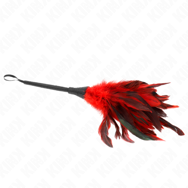 KINK - CHICKEN FEATHERS FOR TICKLING IN THE SHAPE OF A MAID'S HORN, RED, 36 CM