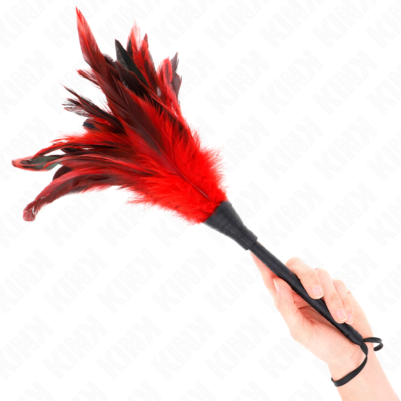 KINK - CHICKEN FEATHERS FOR TICKLING IN THE SHAPE OF A MAID'S HORN, RED, 36 CM