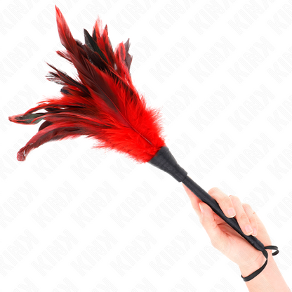 KINK - CHICKEN FEATHERS FOR TICKLING IN THE SHAPE OF A MAID'S HORN, RED, 36 CM