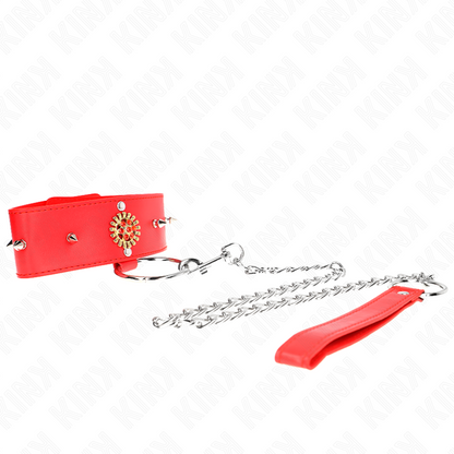 KINK - COLEIRA COM CORREIA 65 CM PESCOÇO DE DIAMANTES VERMELHO AJUSTÁVEL 35-51 CM X 7 CM