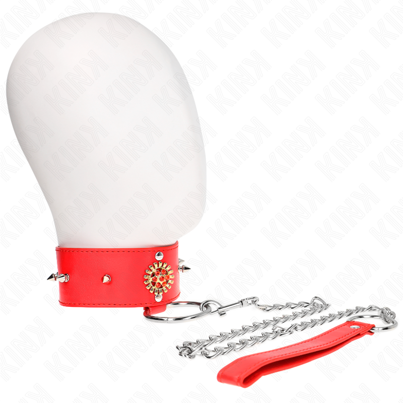 KINK - COLEIRA COM CORREIA 65 CM PESCOÇO DE DIAMANTES VERMELHO AJUSTÁVEL 35-51 CM X 7 CM