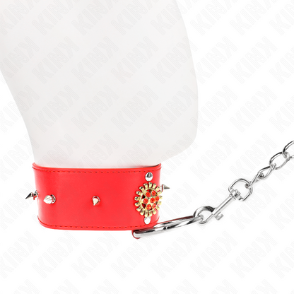 KINK - COLEIRA COM CORREIA 65 CM PESCOÇO DE DIAMANTES VERMELHO AJUSTÁVEL 35-51 CM X 7 CM