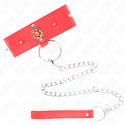 KINK - COLEIRA COM CORREIA 65 CM PESCOÇO DE DIAMANTES VERMELHO AJUSTÁVEL 35-51 CM X 7 CM