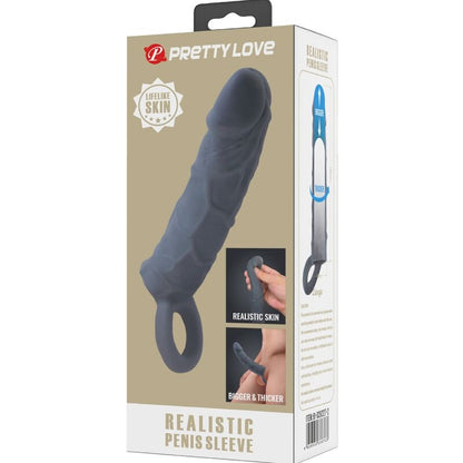 PRETTY LOVE - DARK GREY REALISTIC LEATHER PENIS SLEEVE