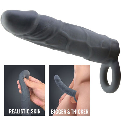 PRETTY LOVE - DARK GREY REALISTIC LEATHER PENIS SLEEVE