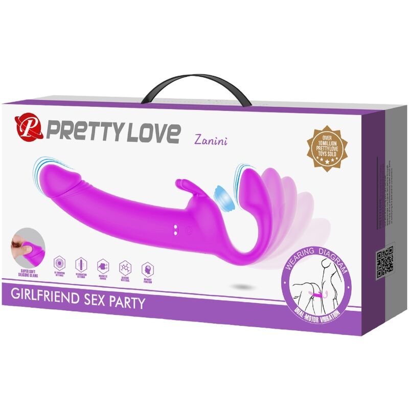 PRETTY LOVE - ZANINI DILDO STRAP-ON WITHOUT HARNESS 10 VIBRATIONS PURPLE