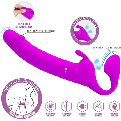 PRETTY LOVE - ZANINI DILDO STRAP-ON WITHOUT HARNESS 10 VIBRATIONS PURPLE
