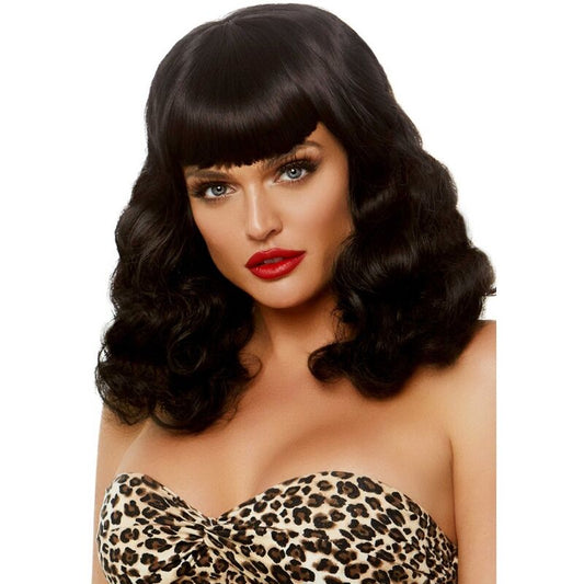 LEG AVENUE - RETRO CURLY WIG WITH BLACK GLOW-IN-THE-DARK BANGS
