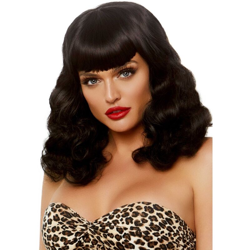 LEG AVENUE - RETRO CURLY WIG WITH BLACK GLOW-IN-THE-DARK BANGS