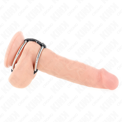 KINK - ANILLO PENE METAL DOBLE 3.8 CM A 5 CM CONECTADOS CON CUERO