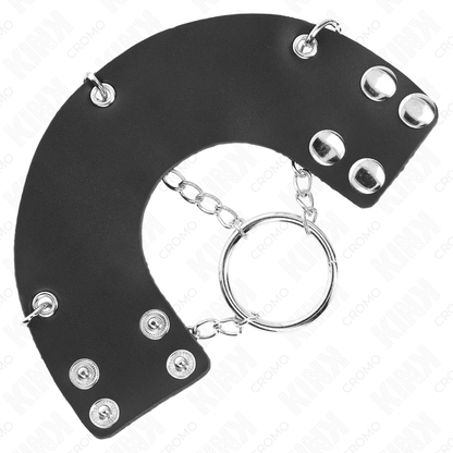KINK - ANILLO PENE 4 CM CADENA 7 CM METAL CON CINTURÓN CUERO