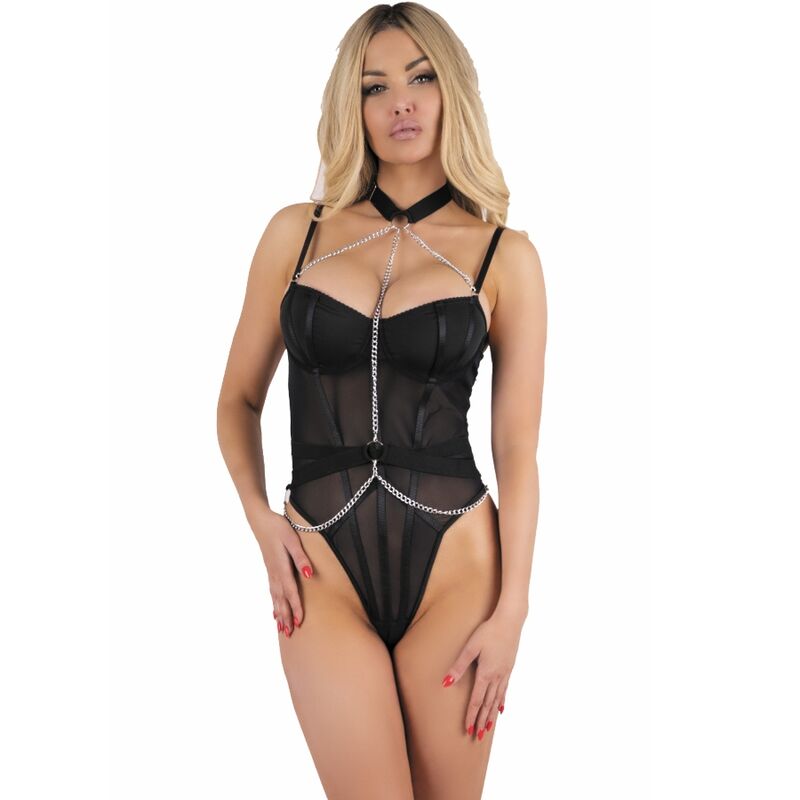 LIVCO CORSETTI FASHION - RUBIKA LC XG079 BODYSUIT WITH CHOKER BLACK M