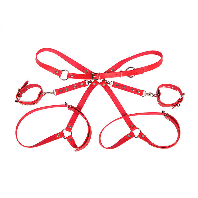 SUBBLIME - 953706 RED BONDAGE BELT HANDCUFFS ONE SIZE