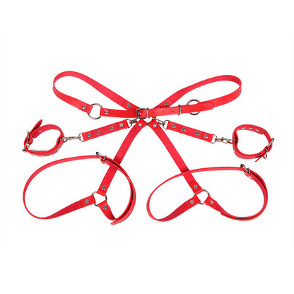 SUBBLIME - 953706 RED BONDAGE BELT HANDCUFFS ONE SIZE