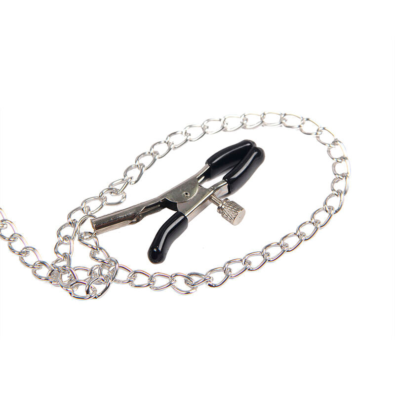 SUBBLIME - 953720 Black Leather Bondage Chest Clamps with Strap, One Size
