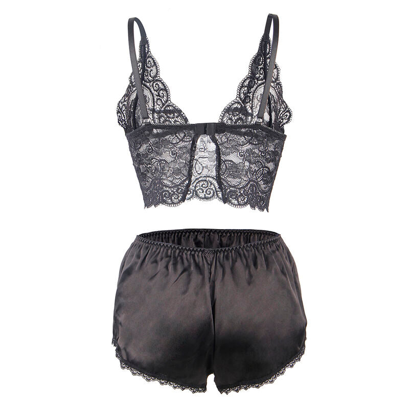 SUBBLIME - 953911 3 PIECE SET LACE AND SATIN BLACK S/M