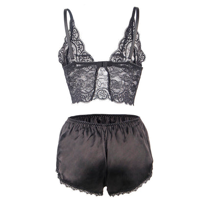 SUBBLIME - 953911 3 PIECE SET LACE AND SATIN BLACK S/M