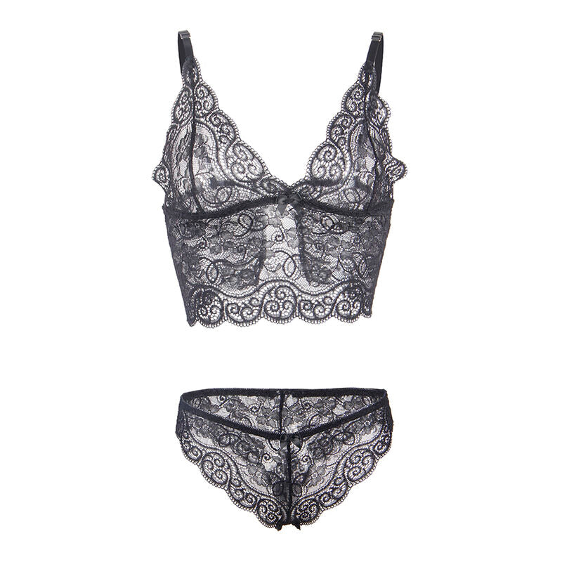 SUBBLIME - 953911 3 PIECE SET LACE AND SATIN BLACK S/M