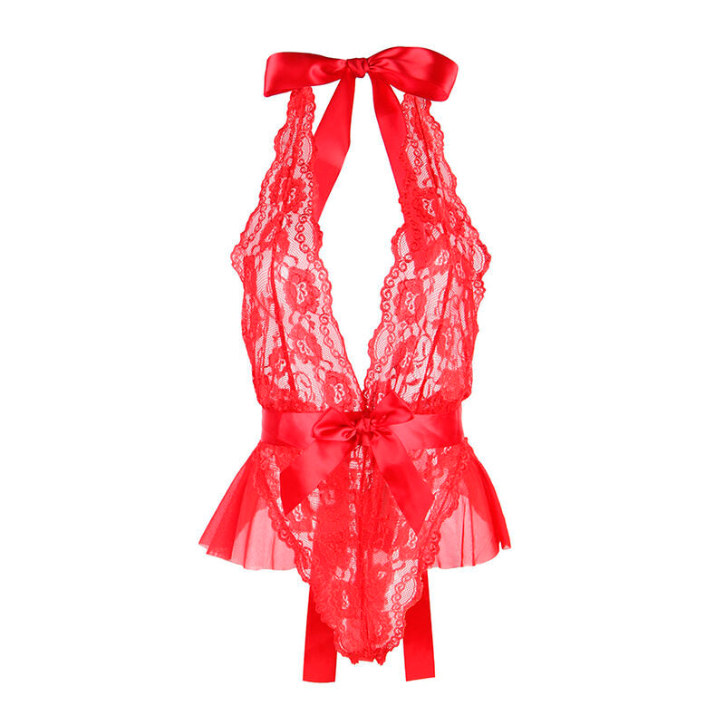 SUBBLIME - 953973 SEXY BODYSUIT WITH RUFFLES + RED BELT S/M
