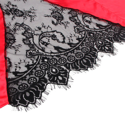 SUBBLIME - 954024 Lace Nightgown with Sheer Back + Thong, Red/Black, L/XL