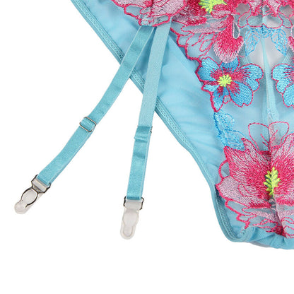 SUBBLIME - 954116 SUJETADOR + PANTIES CON LIGUERO DISEÑO FLORAL AZUL L/XL