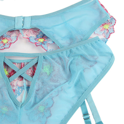 SUBBLIME - 954116 SUJETADOR + PANTIES CON LIGUERO DISEÑO FLORAL AZUL L/XL
