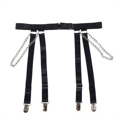 SUBBLIME - 954260 BODYSUIT WITH CHAINS + GARTER STRAPS BLACK S/M