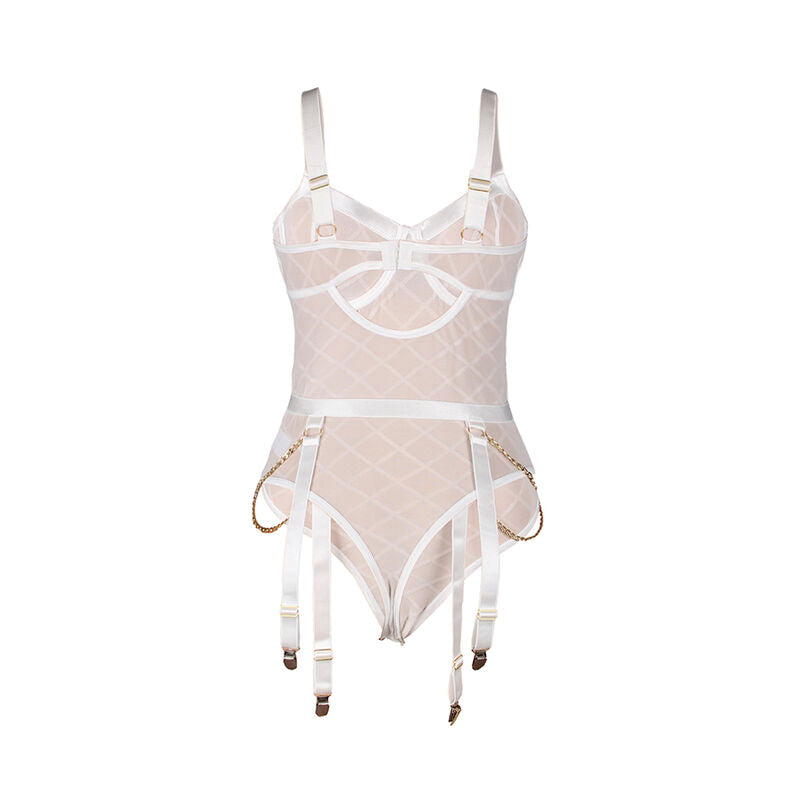 SUBBLIME - 954291 BODYSUIT WITH CHAINS + GARTER STRAPS WHITE L/XL