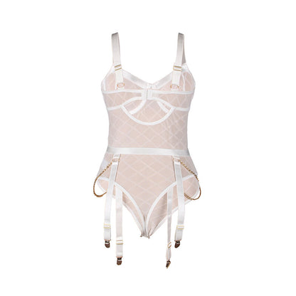 SUBBLIME - 954291 BODYSUIT WITH CHAINS + GARTER STRAPS WHITE L/XL