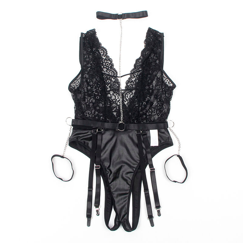 SUBBLIME - 954390 SEXY BODYSUIT WITH GARTER STRAPS BLACK L/XL