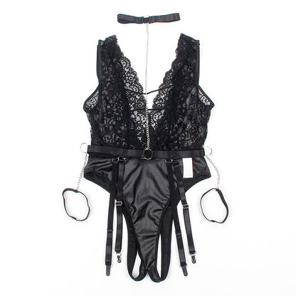 SUBBLIME - 954390 SEXY BODYSUIT WITH GARTER STRAPS BLACK L/XL