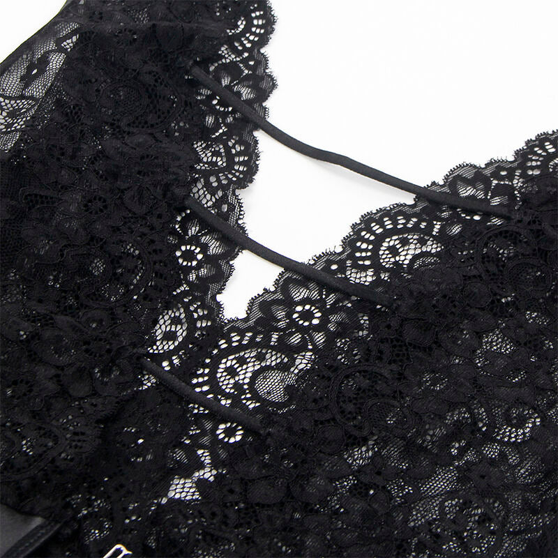 SUBBLIME - 954390 SEXY BODYSUIT WITH GARTER STRAPS BLACK L/XL