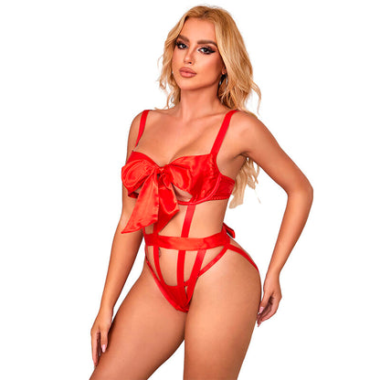SUBBLIME - 954475 SEXY OPENWORK BODYSUIT WITH RED BOW L/XL