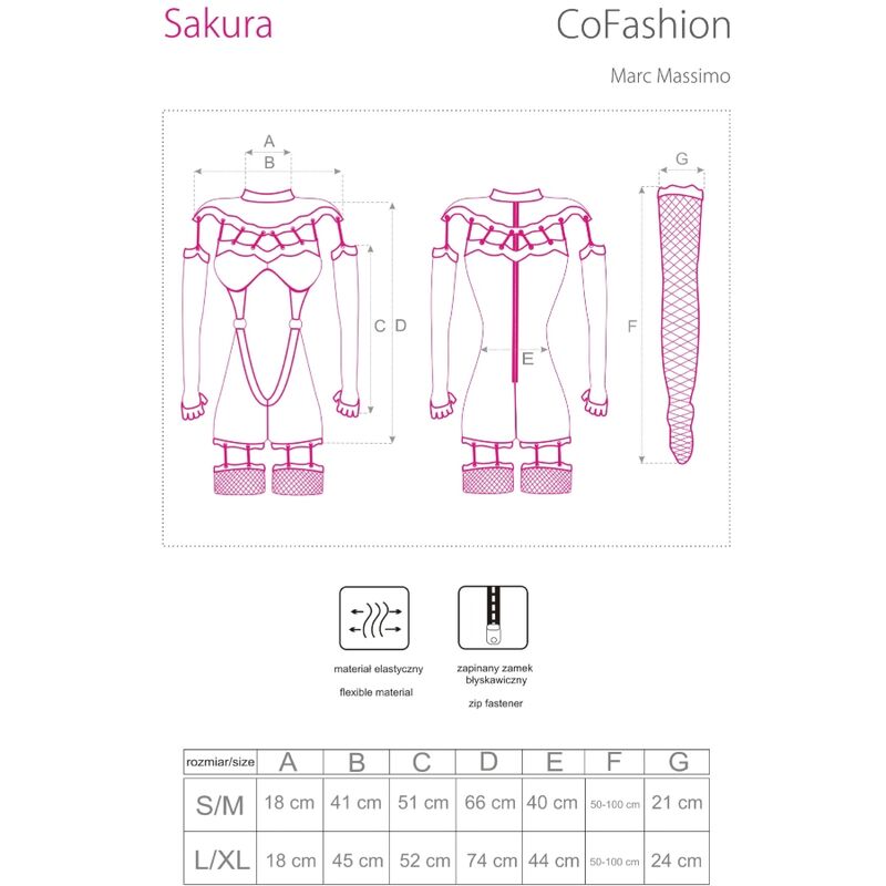 LIVCO CORSETTI FASHION - SAKURA CF 90357 MONO + LONG GLOVES + GARTER STRIPS BLACK S/M